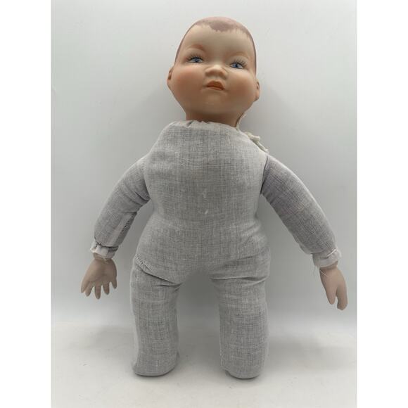 Vintage Handmade Porcelain Head and Hands Cloth Body Baby Doll 1980s - Picture 1 of 7